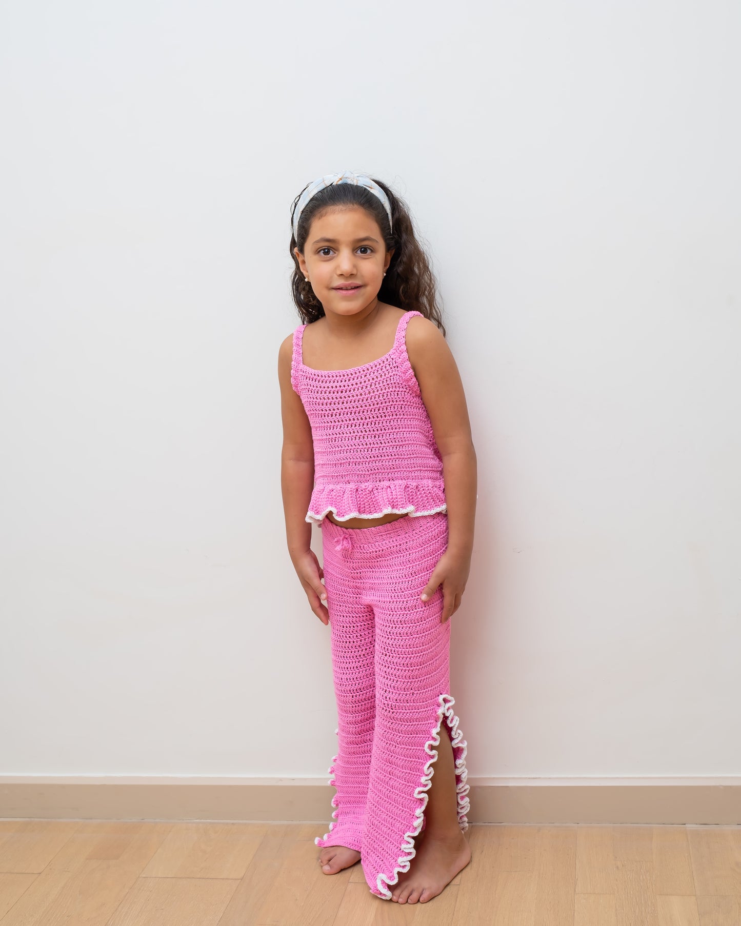 "Pink in White Hand-Made Crochet Set"