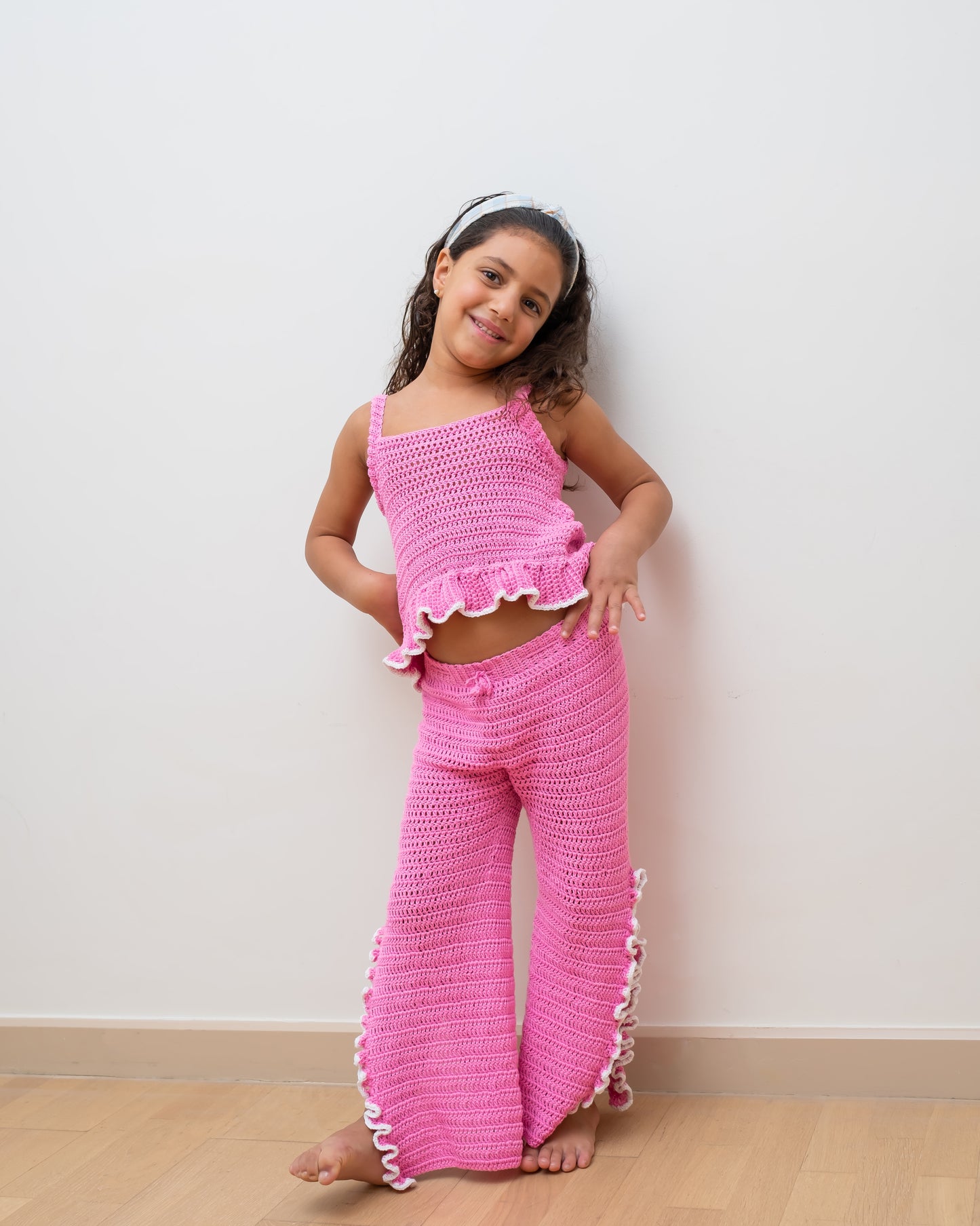 "Pink in White Hand-Made Crochet Set"