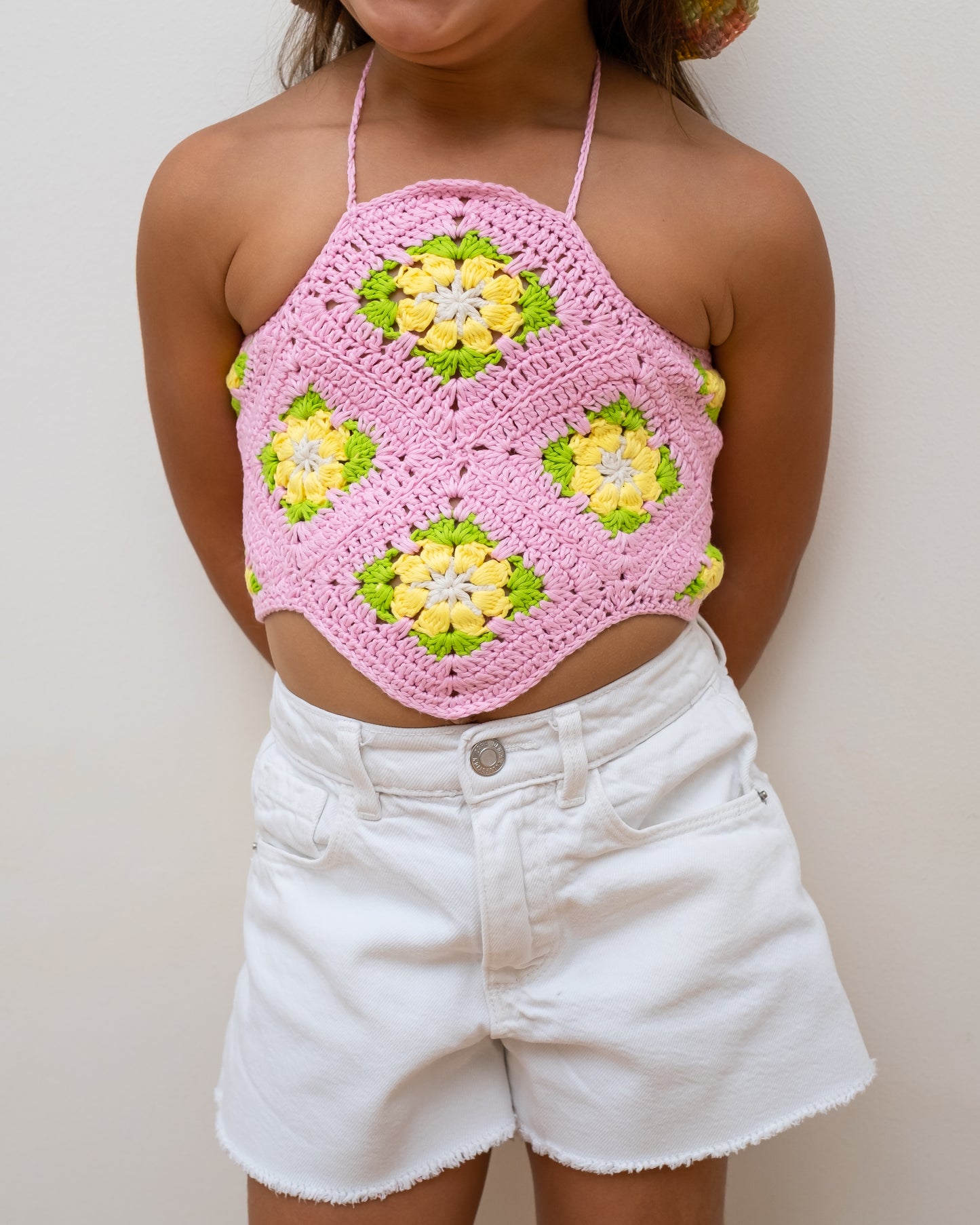 "Pink Floral Crochet Top"