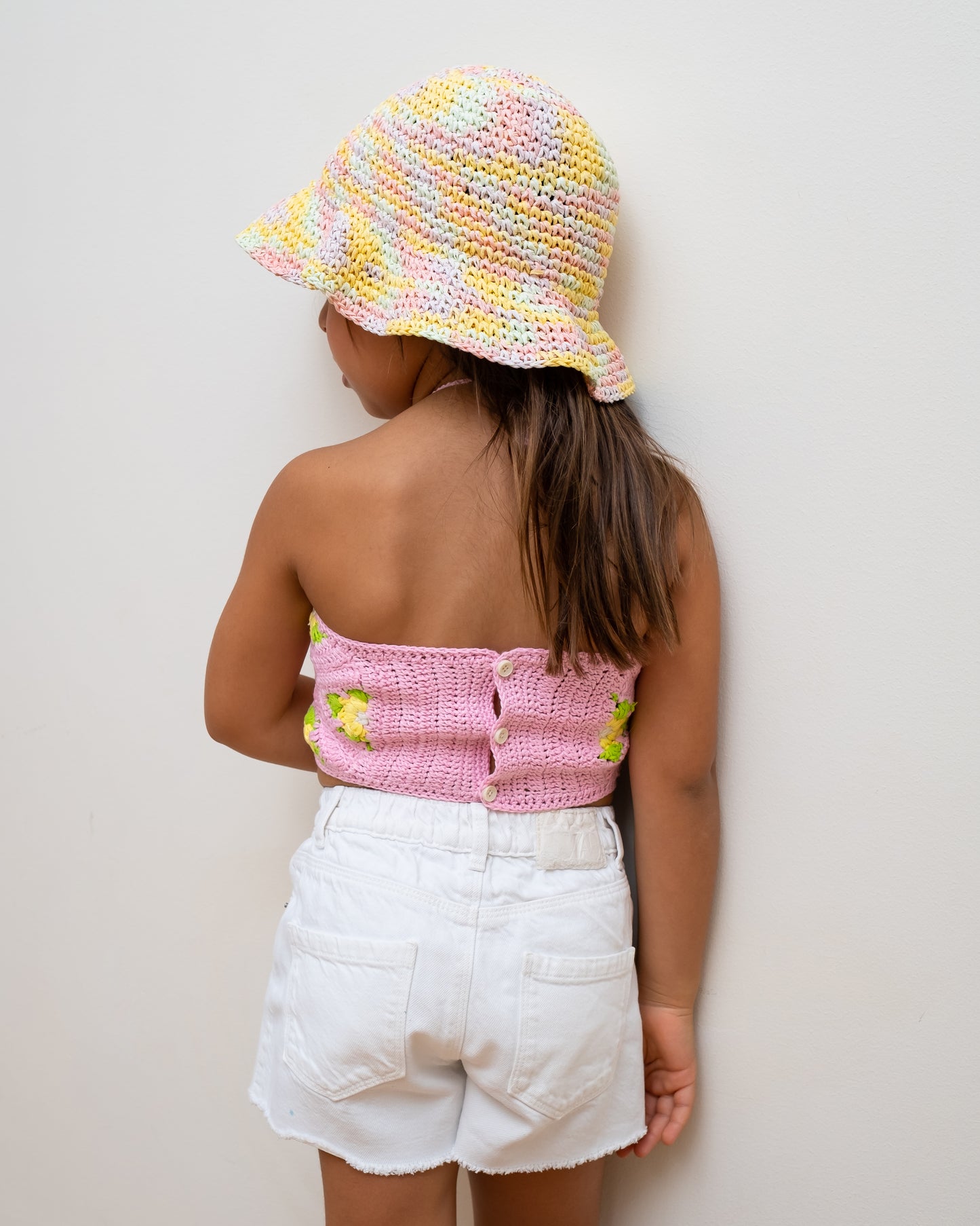 "Pink Floral Crochet Top"