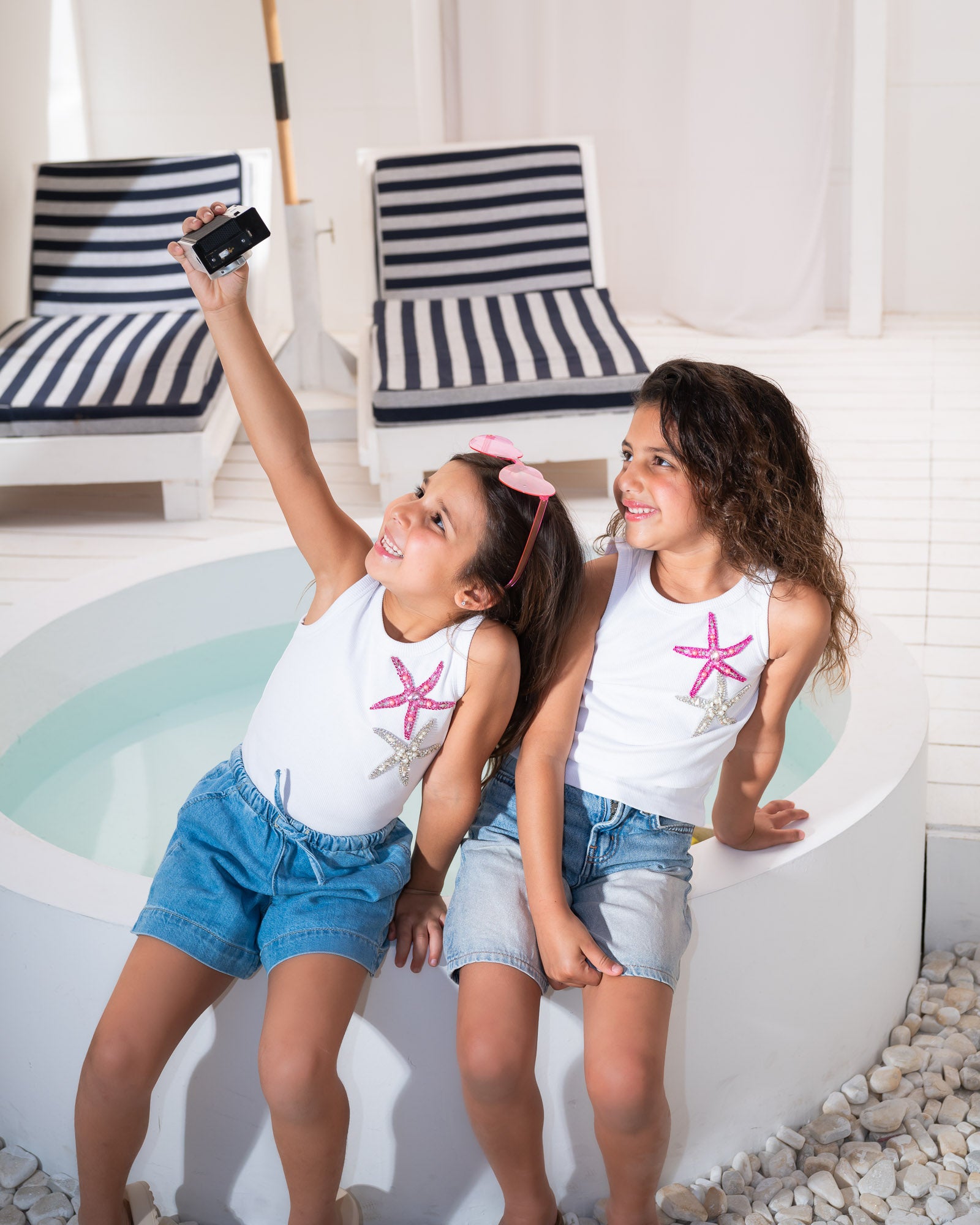 "White Tank-Top with Hand-made Embroidered Crystals-Kids"