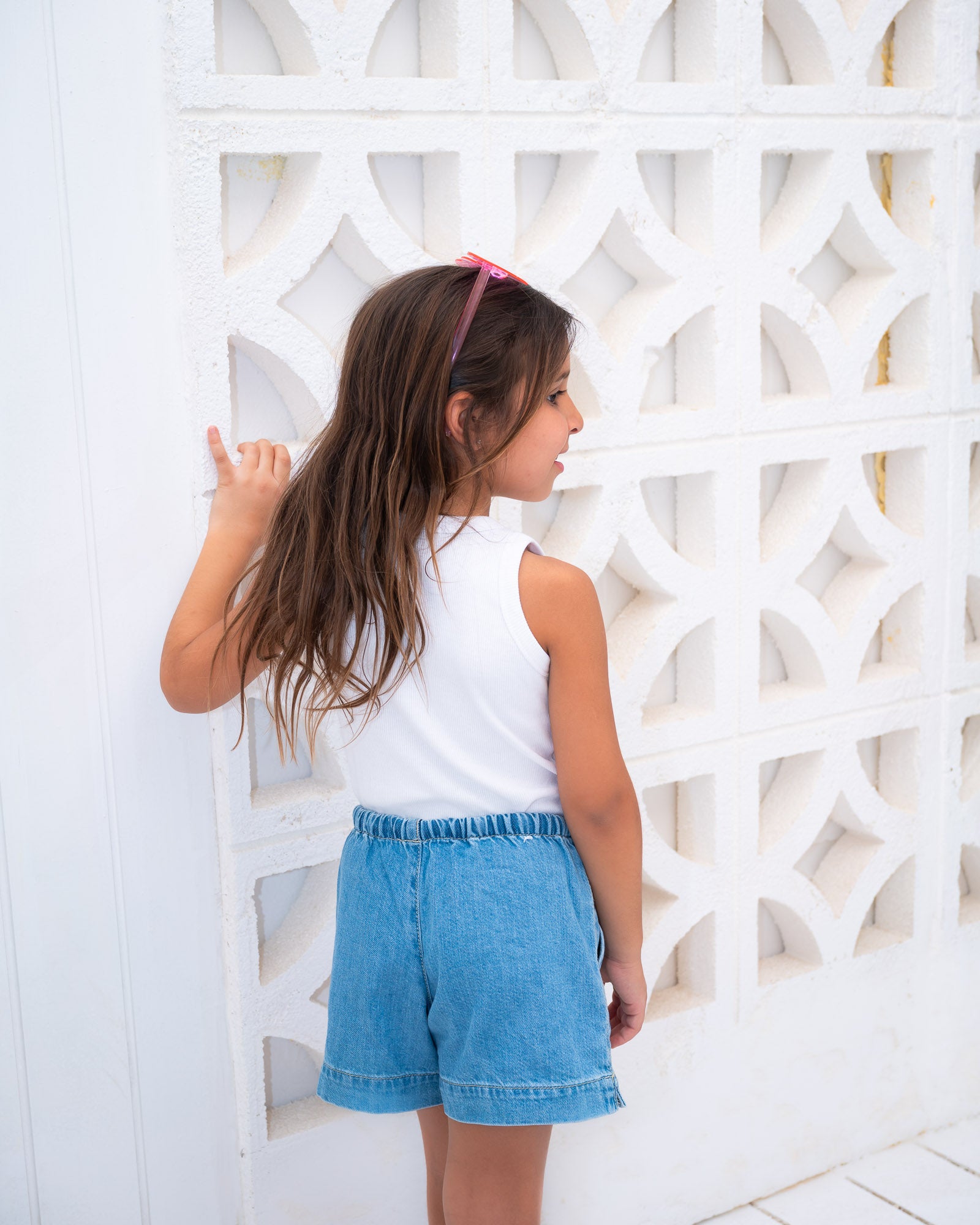 "White Tank-Top with Hand-made Embroidered Crystals-Kids"