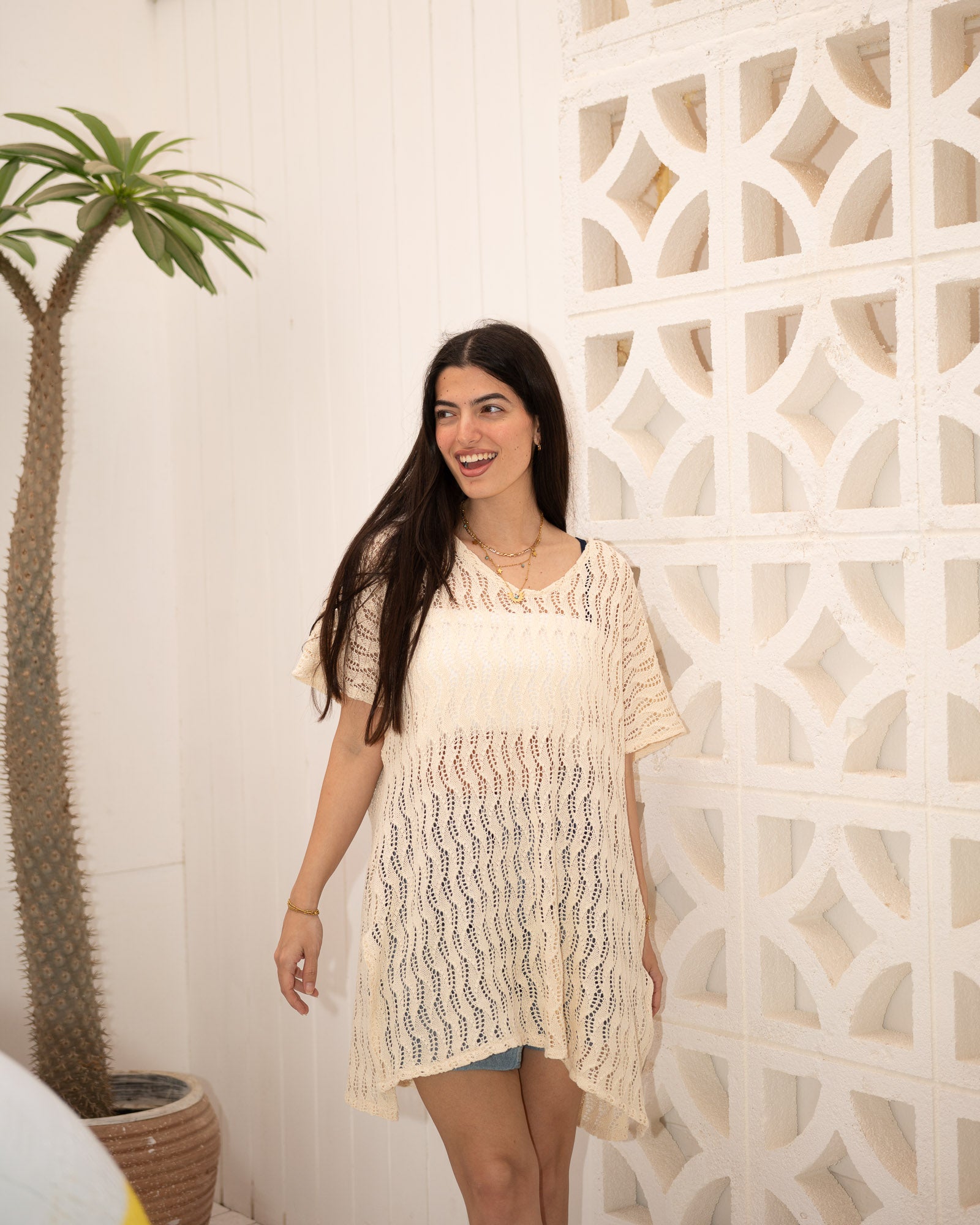 Off-white Crochet Poncho-Adults