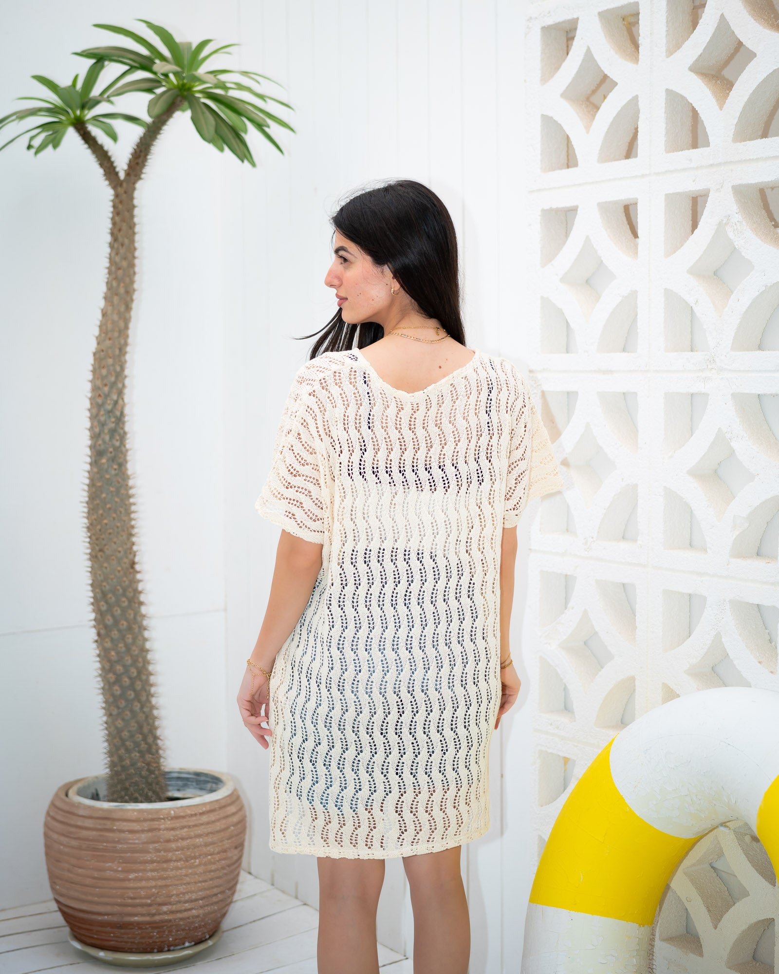 "Off-white Crochet Poncho-Adults" - HOPI