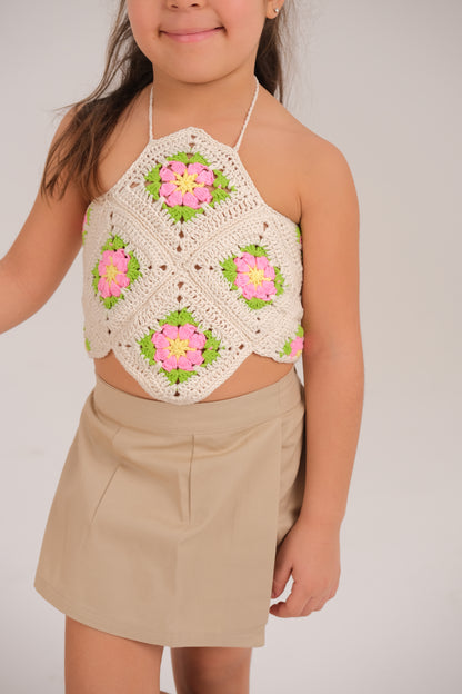 "Off-White Floral Crochet Top"