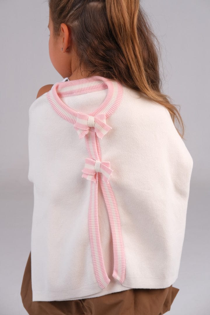 "Off-White Cardigan With Pink Bows" - HOPI