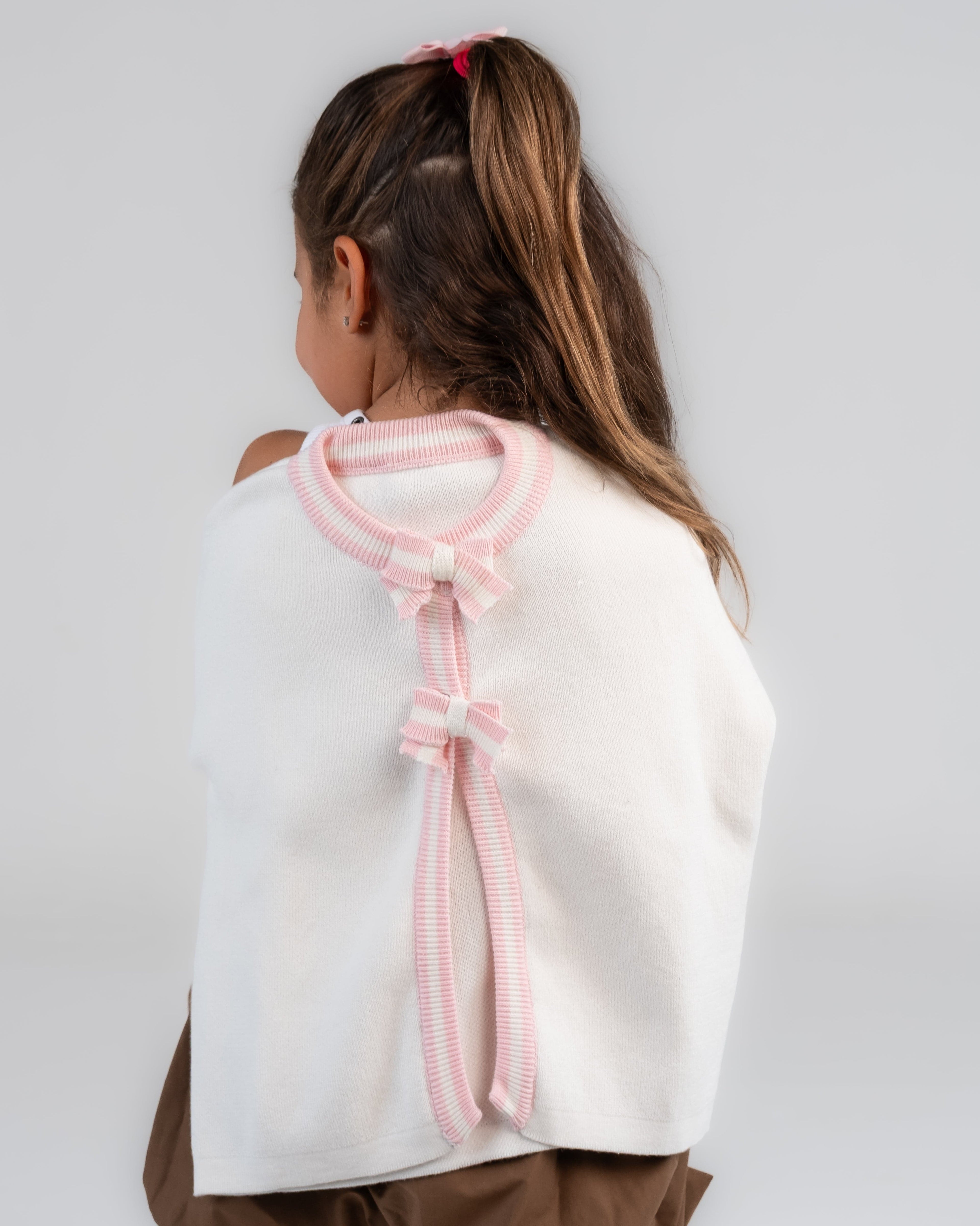 "Off-White Cardigan With Pink Bows" - HOPI