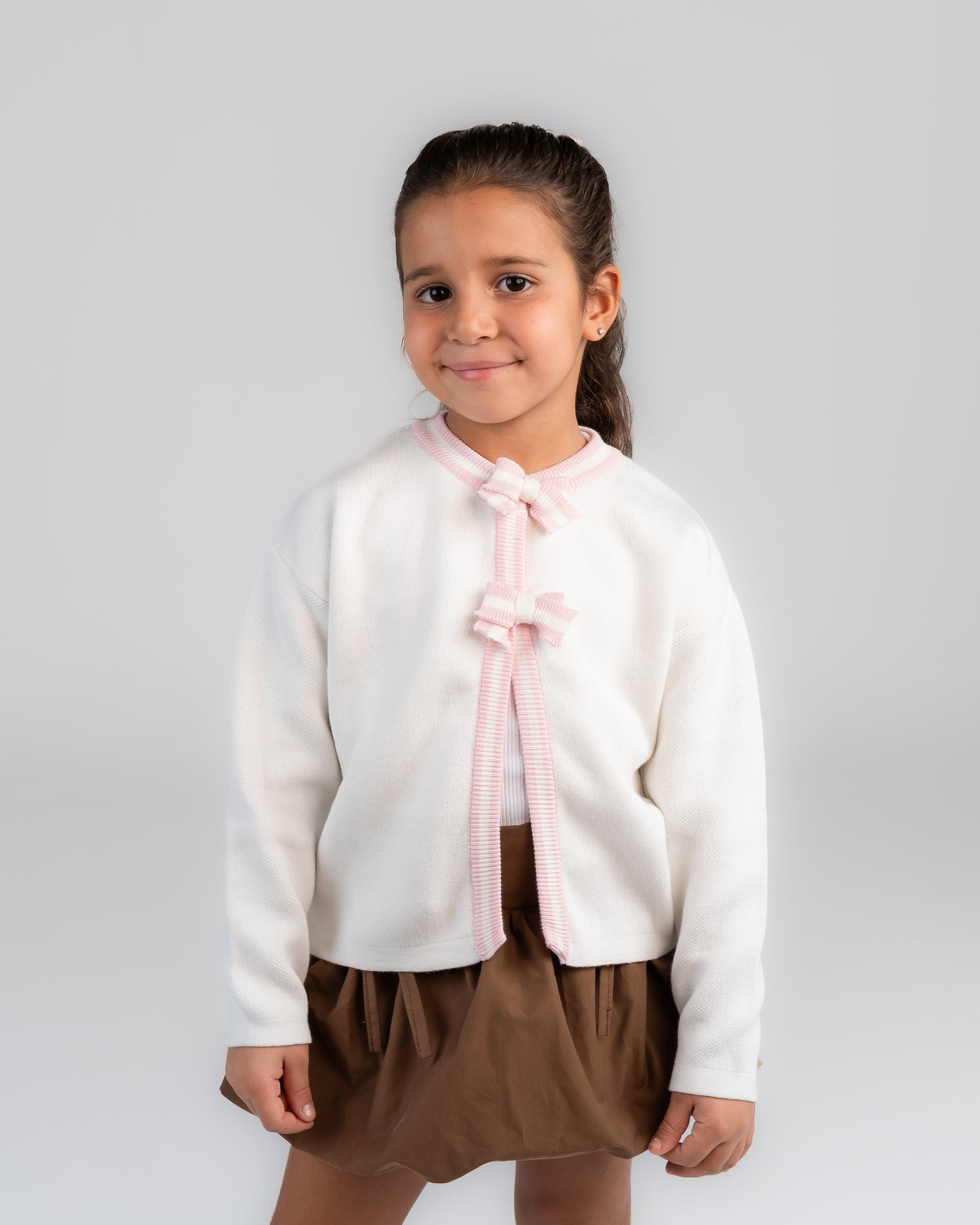 "Off-White Cardigan With Pink Bows" - HOPI