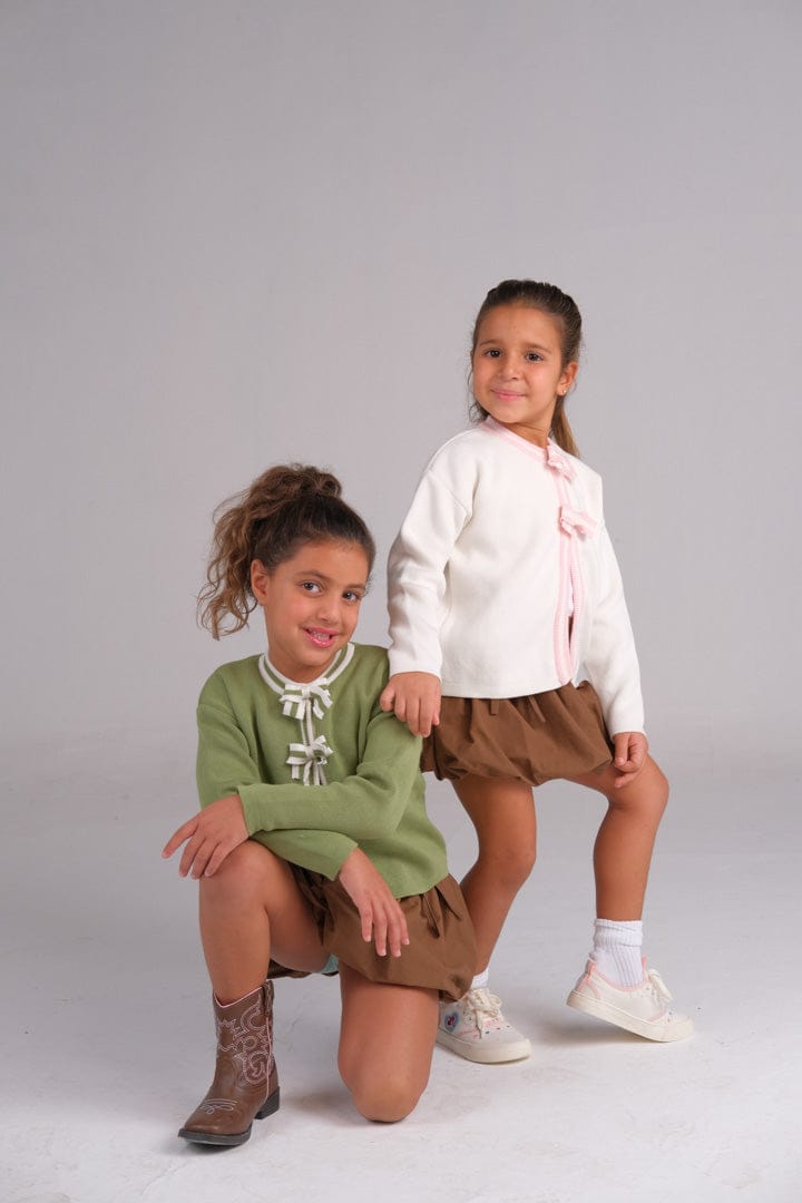 "Off-White Cardigan With Pink Bows" - HOPI