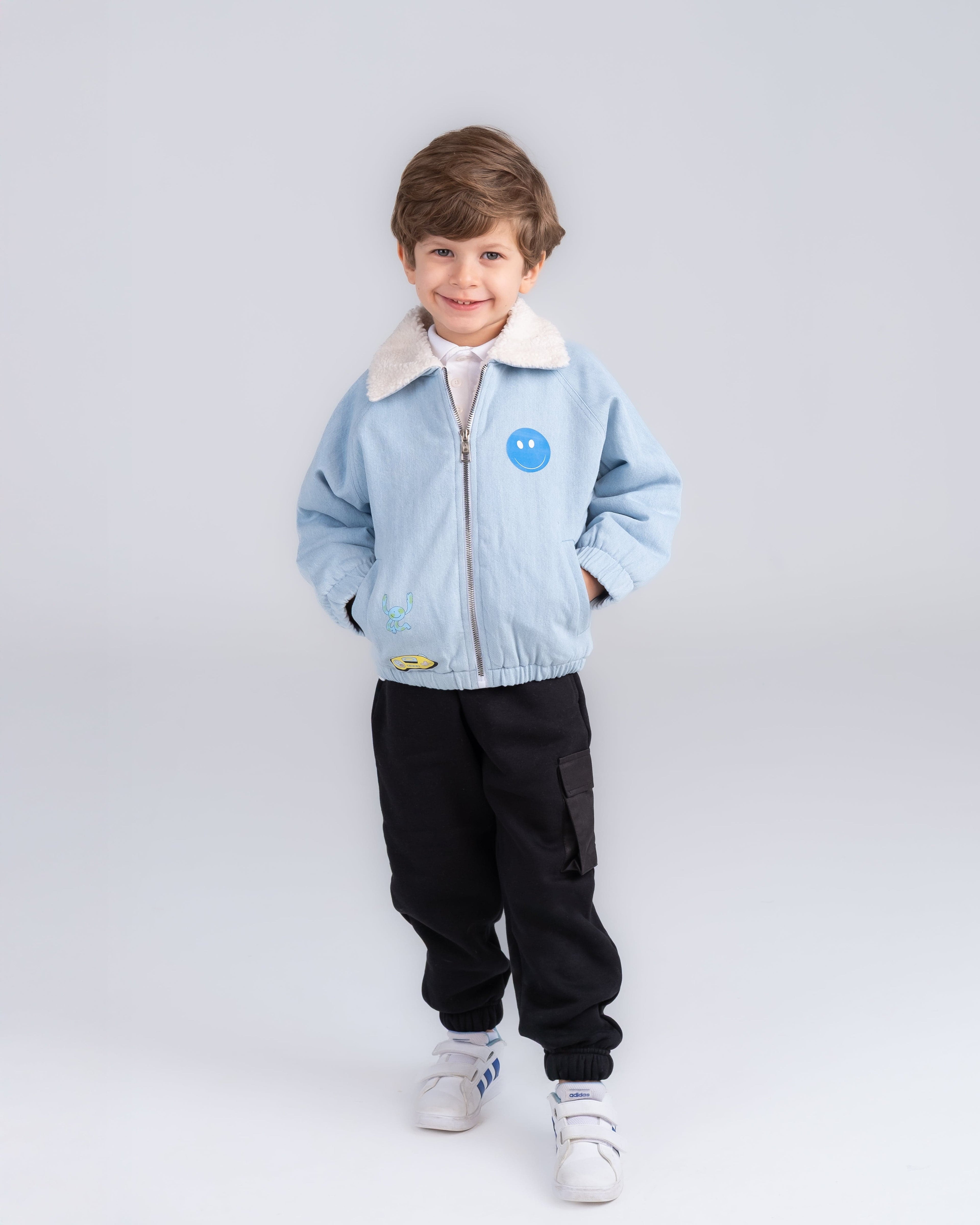 "Bomber Padded Faux Flecee Jeans Jacket" - HOPI