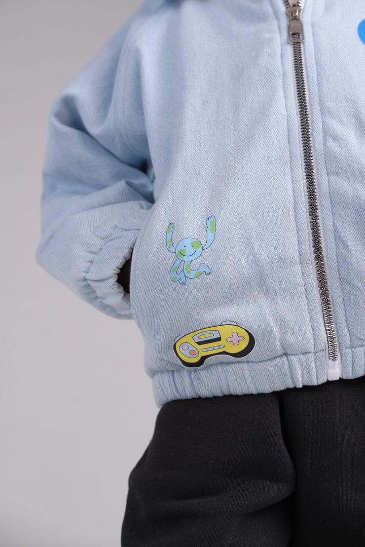 "Bomber Padded Faux Flecee Jeans Jacket" - HOPI