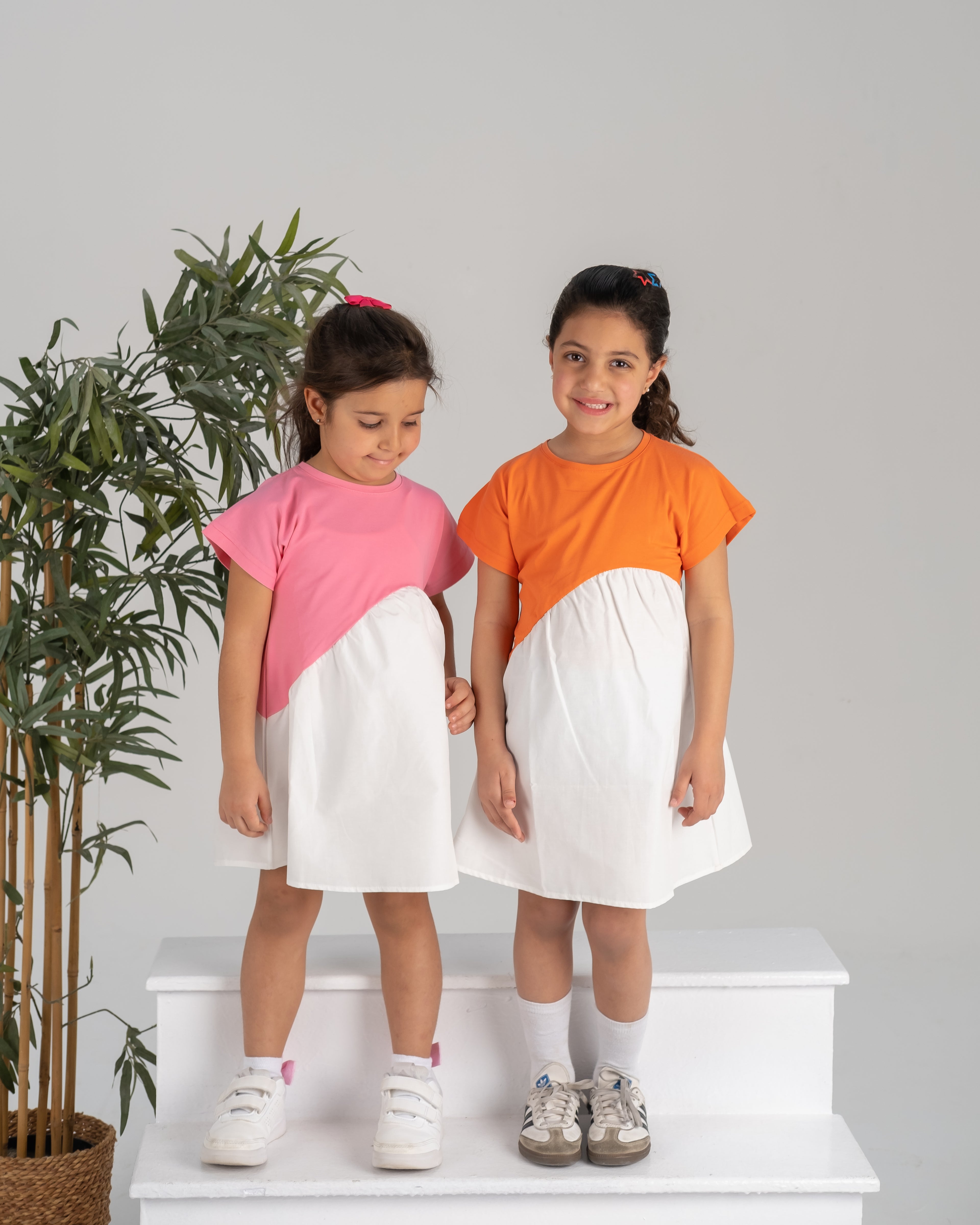 "Orange Asymmetric White Dress" - HOPI