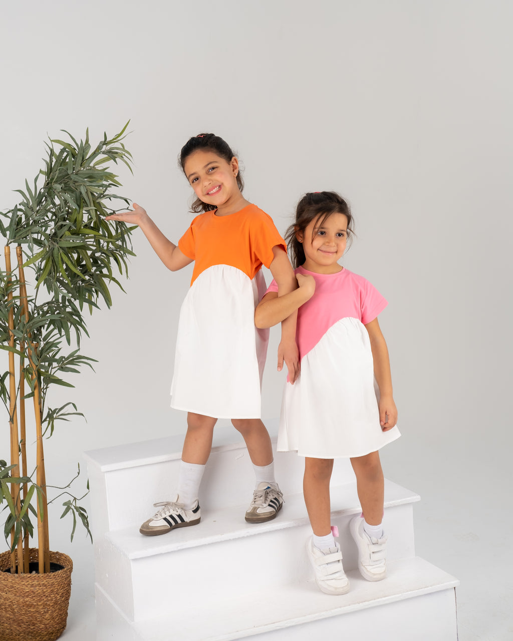 "Orange Asymmetric White Dress"