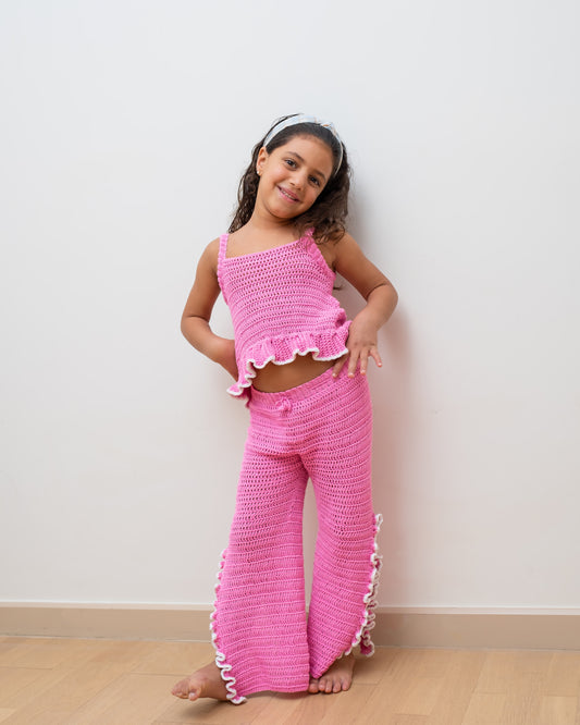 "Pink in White Hand-Made Crochet Set"