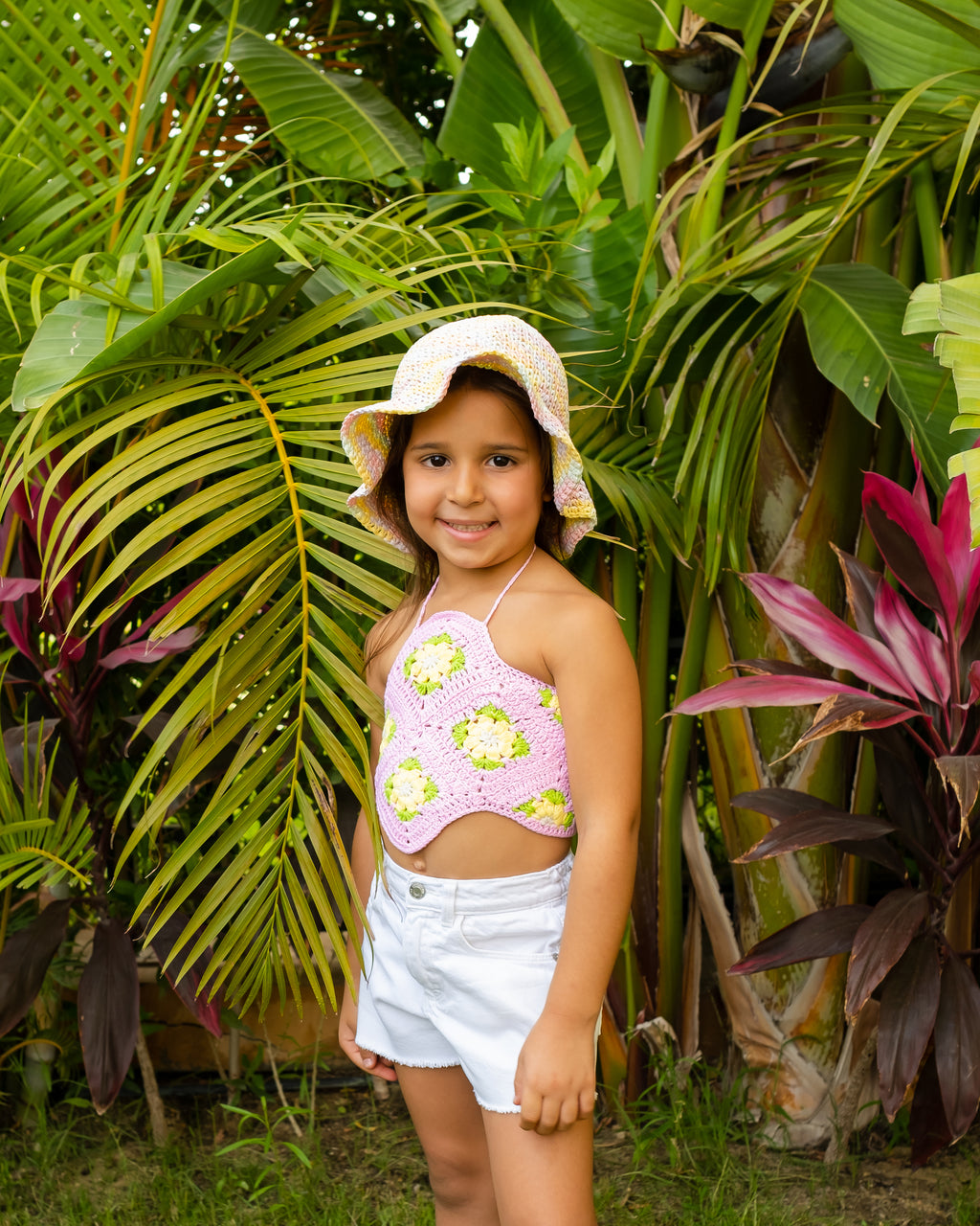 "Pink Floral Crochet Top"