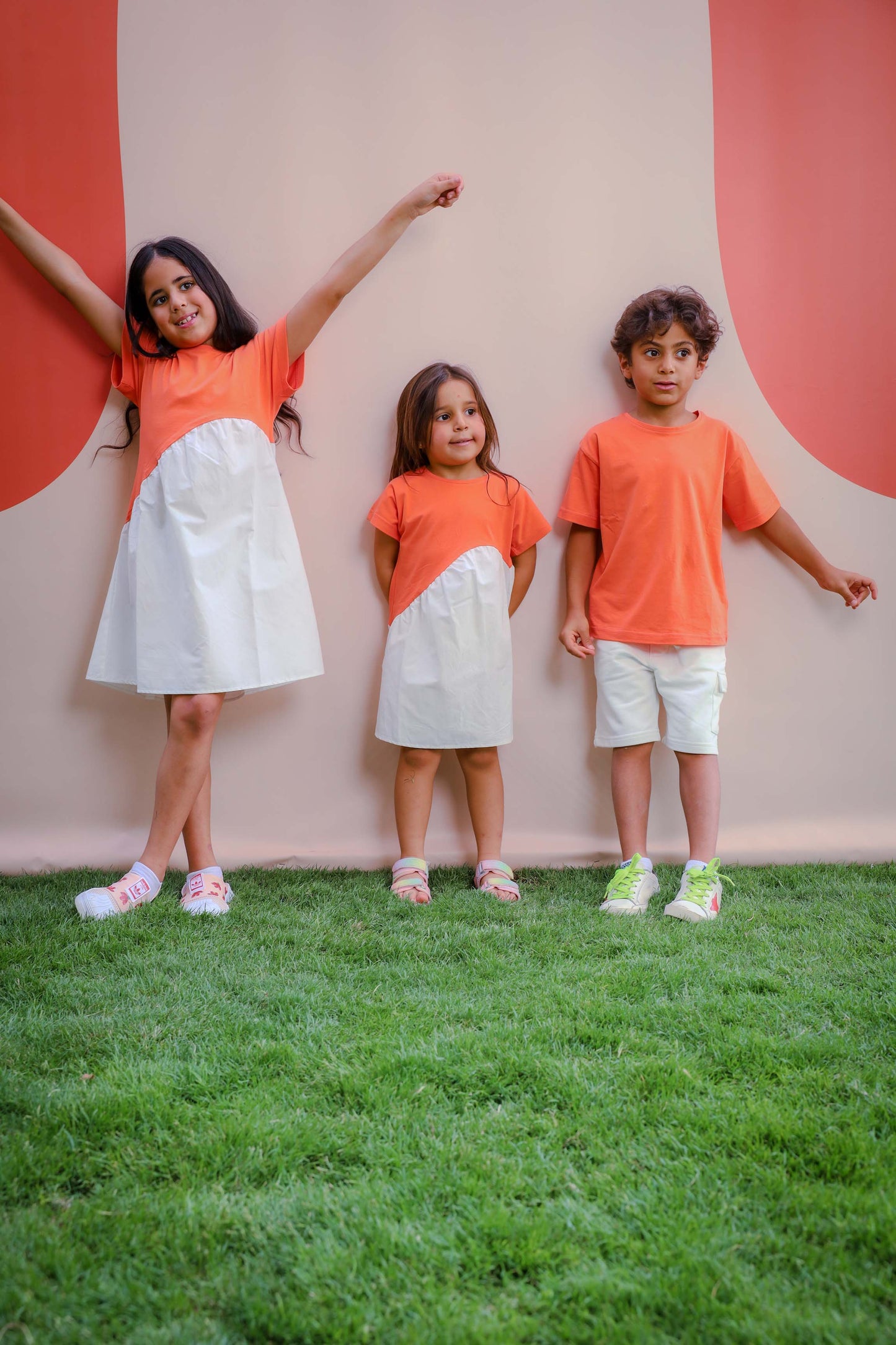 "Orange Asymmetric White Dress"