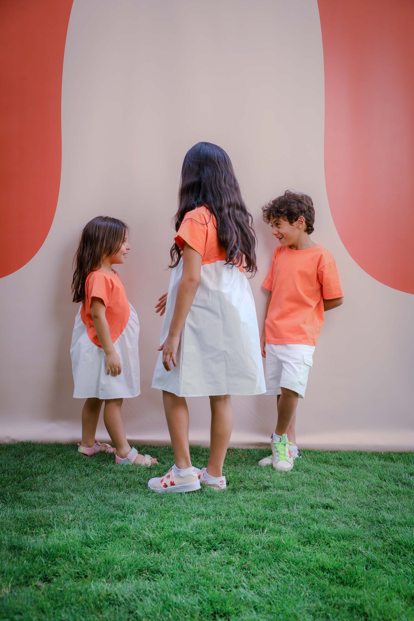 "Orange Asymmetric White Dress"