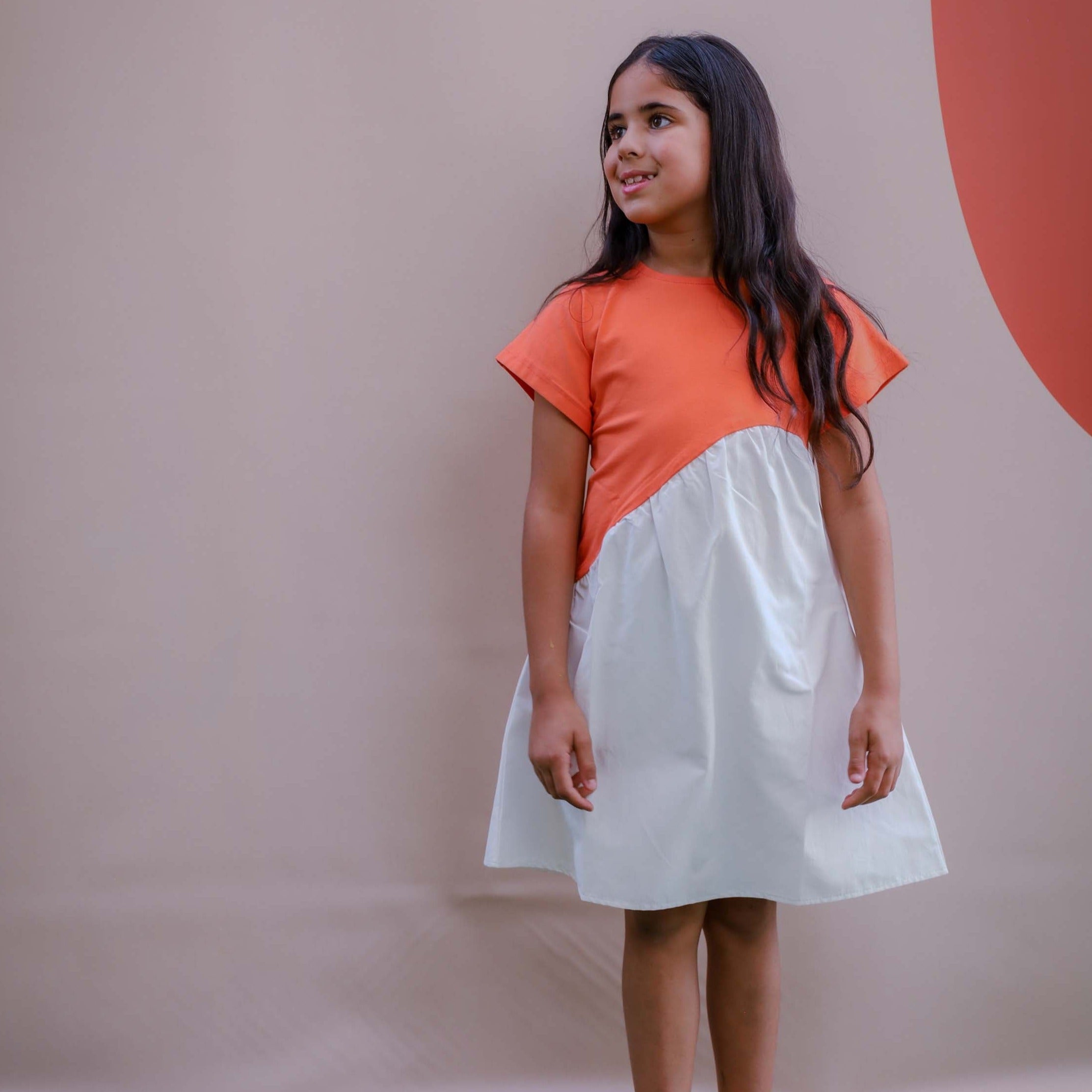 "Orange Asymmetric White Dress" - HOPI