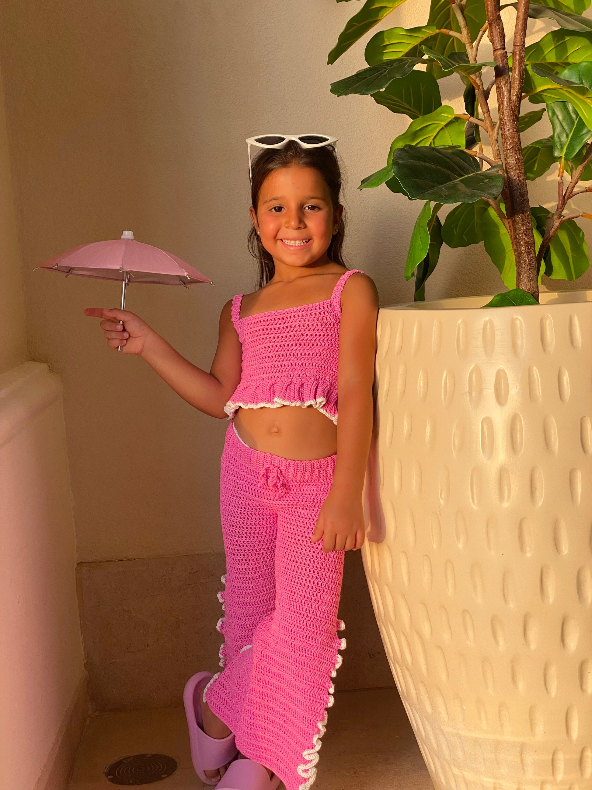 "Pink in White Hand-Made Crochet Set"
