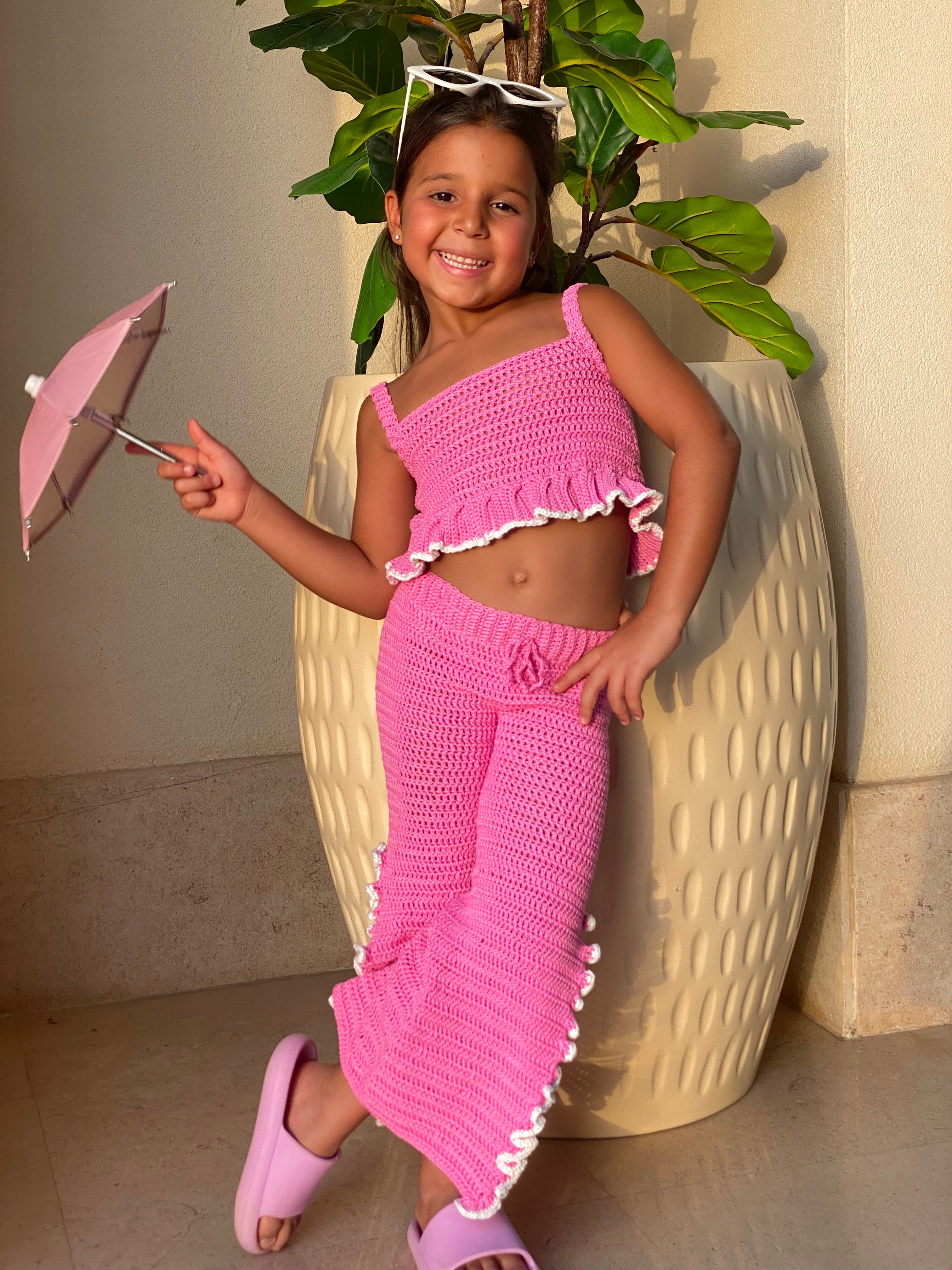 "Pink in White Hand-Made Crochet Set" - HOPI